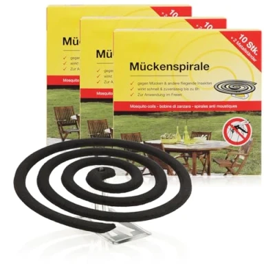 Imagen de com four® 30x Espirales Antimosquitos con Soporte, La Espiral para Mosquitos repele Mosquitos, y Otros Insectos en el balcón, Terraza, jardín Camping (30 Piezas Negra)