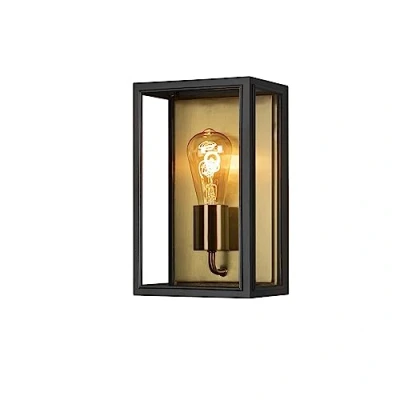 Imagen de Konstsmide Carpi 7347 758 Lámpara de pared para exteriores (acero y cristal transparente, E27, 18 x 13,5 30 cm), color negro latón