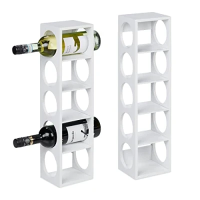 Imagen de Relaxdays Pack 2 Botelleros Vino Bambú, Estanterías 5 Botellas Tinto, 53 x 14 12cm, Vertical, de Pie, Vinoteca, Blanco