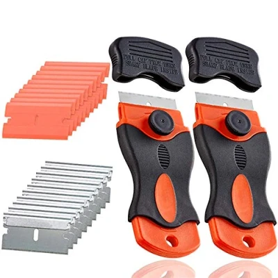 Imagen de QitinDasen 2Pcs Premium 1.5&quot; Mini Raspador de Mango Maquinilla con Tapa Seguridad, Rascador Vitrocerámica Vidrio, 10Pcs Cuchillas Acero y Plástico