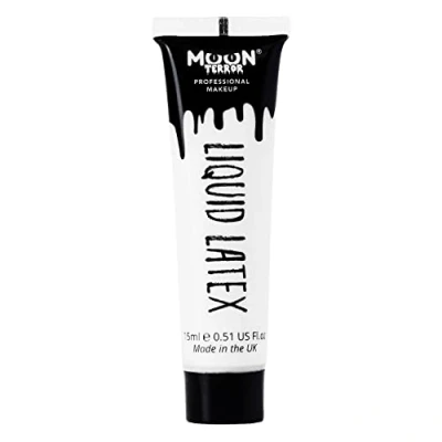 Imagen de Moon Terror Látex Líquido Pro FX Maquillaje SFX para Halloween, funciona con Sangre Falsa y Pintura Facial Efectos Especiales Blanco 15 ml (Paquete de 1)