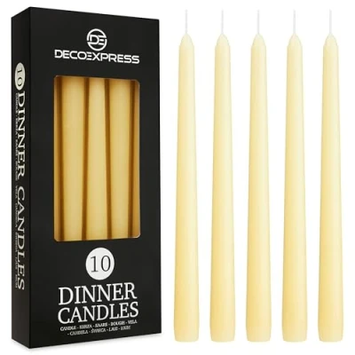 Imagen de Velas de Cena Decorativas Pack 10, 15 o 50 Blancas y Doradas Originales sin Goteo Larga Duración, 8 Horas Quema, Fragancia (Marfil, Paquete 10)