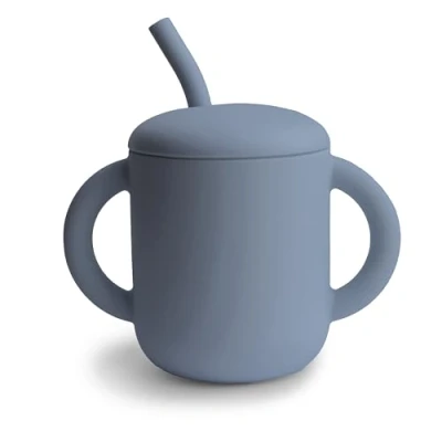 Imagen de mushie Taza de Entrenamiento con Pajita a Partir 6 Meses Contiene 175 ml Manijas Antideslizantes 100% Silicona sin BPA Vaso Antiderrame Lavable en el Lavavajillas Tradewinds