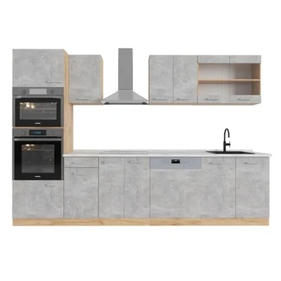 Imagen de Vicco Mueble de cocina &quot;R Line&quot;, Hormigón/roble dorado, 300 cm con armario alto, ET Mármol