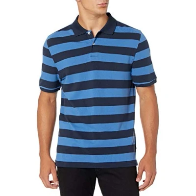 Imagen de Amazon Essentials Polo de Piqué Algodón Ajuste Entallado Hombre, Negro Azul Raya Rugby, XXL