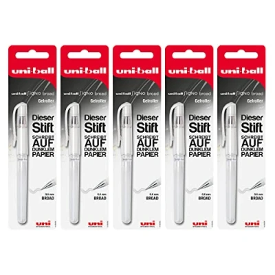 Imagen de Uni Ball 205038 Signo UM 153 bolígrafo roller de gel, juego 5 piezas, blanco, punta 0,6 mm