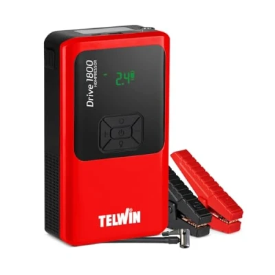 Imagen de Telwin Drive 1800 Kompressor 12V Arrancador de Emergencia Portátil Ultracompacto Multifunción al Litio para Coches, Motos, Barcos con Compresor Integrado, Powerbank y Luz LED, 1800A
