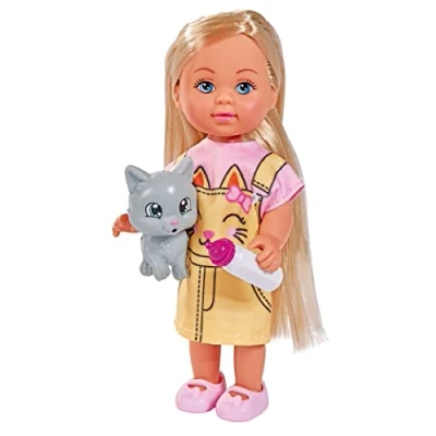 Imagen de Simba 105733591 Evi Love Kitty, 2 Veces, Solo se suministra un artículo, muñeca con Lindo Vestido de Gato y biberón, 12 cm, a Partir 3 años