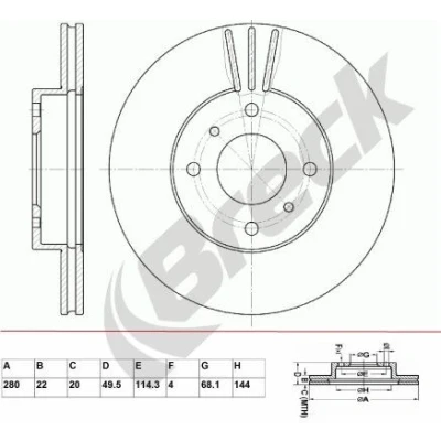 Imagen de BRECK BR 329 VA100 Disco de freno 280 22 4 ventilado revestido sin apoyo NISSAN: Almera II Hatchback, Primera Berlina, 2 Limousine