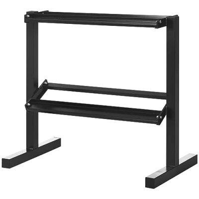 Imagen de SPORTNOW Estante para Mancuernas de Acero Soporte Almacenamiento 2 Niveles Gimnasio en Casa o Oficina Carga 270 kg 92,5x50,5x80,5 cm Negro