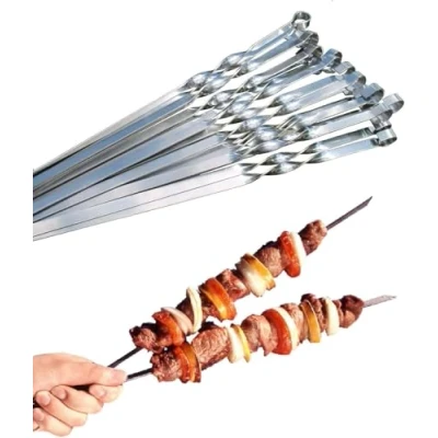 Imagen de brochetas para barbacoa de acero inoxidable carne y verduras (10 unidades/60 cm) extrafuertes 2 mm, carne, barbacoa, skewers, shish