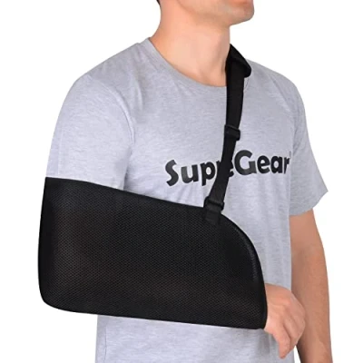 Imagen de supregear Brazo Eslinga, Inmovilizador de Hombro Malla Ajustable para Ducha Soporte Médico Transpirable el Codo del Mujeres Hombres, se Adapta al Izquierdo / Derecho, Negro