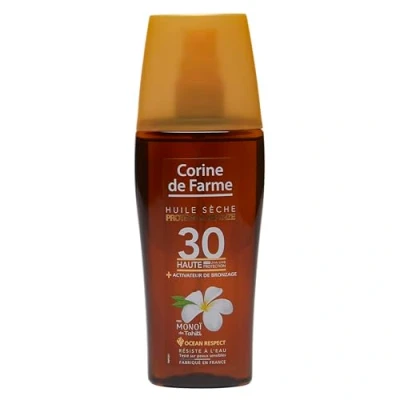 Imagen de Corine de Farme Aceite Seco Protector SPF30 Protección Solar UVA UVB Bronceado Radiante Monoi Tahití Clean Beauty Fabricación Francesa 150 ml