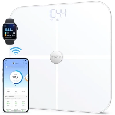 Imagen de RENPHO Bascula de Baño con Bluetooth, Inteligente Grasa Corporal y Muscularcon 13 Mediciones, Digital Bioimpedancia Análisis Composición Corporal, ITO Blanco, Elis Aspire
