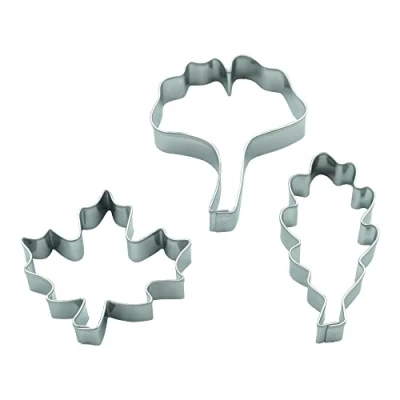 Imagen de BekkiB Juego de 3 moldes para galletas &quot;hojas&quot;, roble, arce, gingko, cortadores acero inoxidable, apto lavavajillas 7329