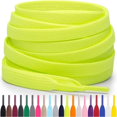 Imagen de Miscly Cordones Planos para Zapatillas, Disponibles en Varias Tallas y Colores (Verde/Amarillo Neón, 137 cm)