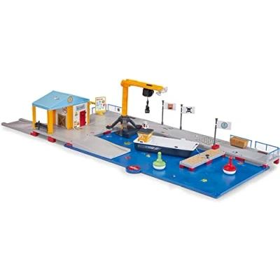 Imagen de siku 5512, Embarcadero, Plástico, Multicolor, 2 placas base combinables, Barco de trabajo, Boyas, Bar aperitivos, Grúa, Fácil montaje