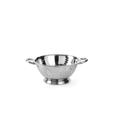 Imagen de HENDI Escurridor de cocina, colador, para cocinar, lavar, pasta, fideos, espaguetis, frutas, verduras, ensaladas, redondo, perforado, con base y 2 asas, ø240x(H)110 mm, acero inoxidable