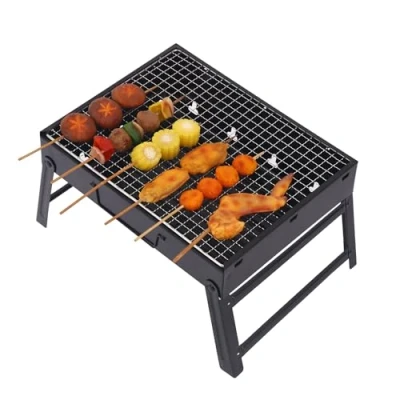 Imagen de Barbacoa Portátil de Carbón Parrilla Plegable Acero Inoxidable, Pequeña, Fácil Usar y Limpiar, Ideal Para Camping, Mesa Aire Libre, 25 Personas, Negro