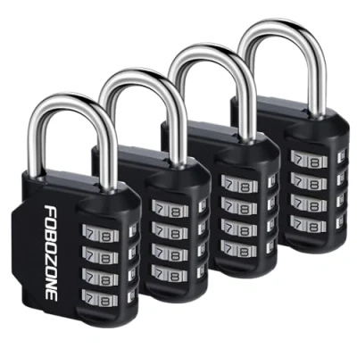 Imagen de FOBOZONE Candado de combinación 4 dígitos para exteriores, impermeable, con código reajustable, casillero gimnasio, armario, cobertizo, cerrojo, puerta, caja herramientas, cerradura