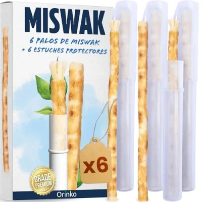 Imagen de ORINKO 6 palos de Siwak + estuches protección Miswak cepillo dientes natural ecológico y vegano cuidado la boca tradicional blanqueamiento dental