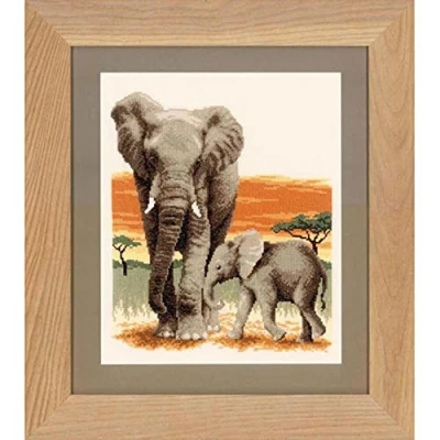 Imagen de VERVACO Vevaco Kits De Punto Cruz Contado Cuadros Decoracion DIY Creativo Kit Elefantes EN Camino Manualidades Arte Pared Bordar Principiantes Regalo ca. 26 x 30 cm Cross Stitch Embroidery