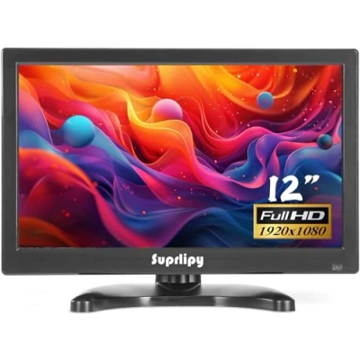 Imagen de Suprlipy 12 pulgadas FHD Small IPS Monitor LCD Display 1920 x 1080 60Hz 16:19 con entrada BNC VGA AV Altavoz incorporado para cámara de seguridad CCTV DVR PC STB consola juegos
