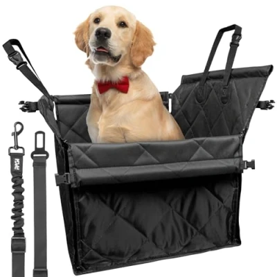 Imagen de RAGI asiento de coche para perros con correa perros,Reforzado y estable,Asiento perros,Caja transporte perro trasero plegable,Negro