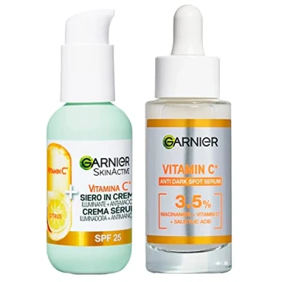 Imagen de Garnier Sérum Facial Anti Imperfecciones con Vitamina C y Ácido Salicílico Efecto Iluminador Suavizante 30ml + en Crema Iluminadora SPF 25 50ml 2 Productos