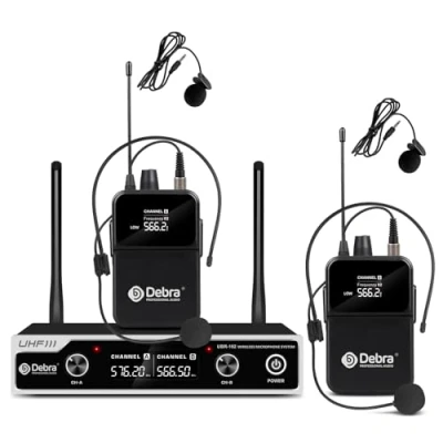 Imagen de Microfono inalambrico D Debra UHF UBR 102 con micrófonos de mano inalámbricos diadema Lavalier, 260ft Rango, Adecuado para la Iglesia, Conferencias, Karaoke, Bodas, DJ, y Bares (2 Bodypack)