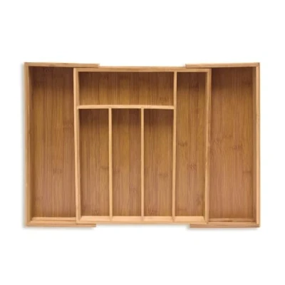 Imagen de Relaxdays Cubertero Cajón Bambú, Organizador Cubiertos Extensible, 5 a 7 Compartimentos, 5,5 x 39 35,5 cm, Natural