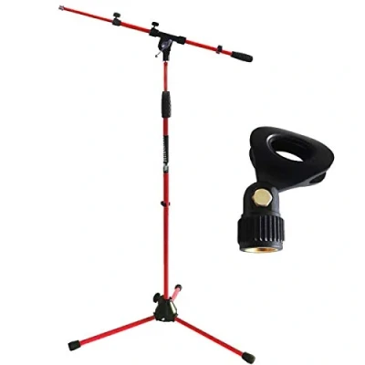 Imagen de keepdrum MS106 Soporte para micrófono con horca y base de metal en 4 colores + abrazadera (rojo)