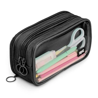 Imagen de ZIPIT Half &amp; Estuche para lápices escolar de gran capacidad organizador la escuela (Negro)