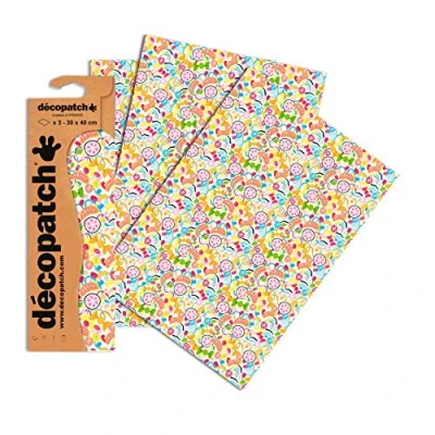 Imagen de Décopatch C732O Une pochette de 3 feuilles papier imprimé 30x40 cm, Bonbons