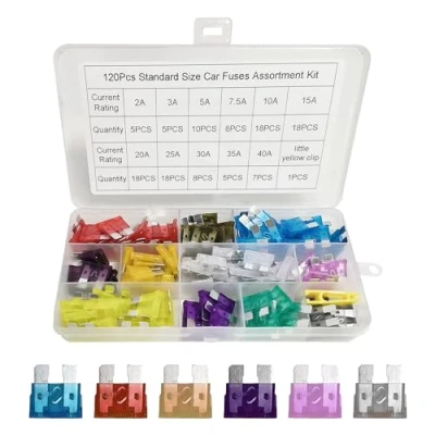 Imagen de Juego de 120 fusibles para coche (2 A, 3 5 7,5 10 15 20 25 30 35 40 A)