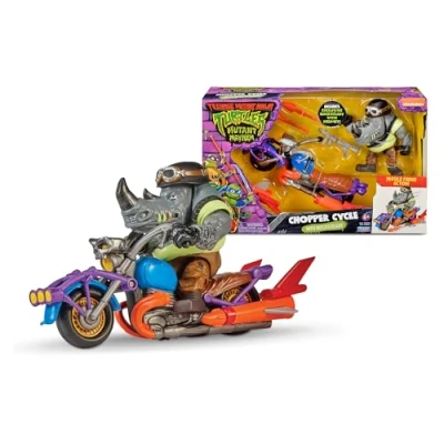 Imagen de Tortugas NINJA Rockstedy Chopper Cycle, Vehículo y Figura de Rockstedy, Moto dispara misiles , Accesorios Personaje la película Caos mutante, 4 años, Famosa (TU803400)