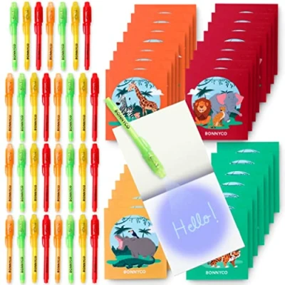 Imagen de BONNYCO Bolígrafo Tinta Invisible y Libreta Animales de la Selva Pack x32 Detalles Cumpleaños Niños Regalos Colegio Piñatas Fiesta Infantil