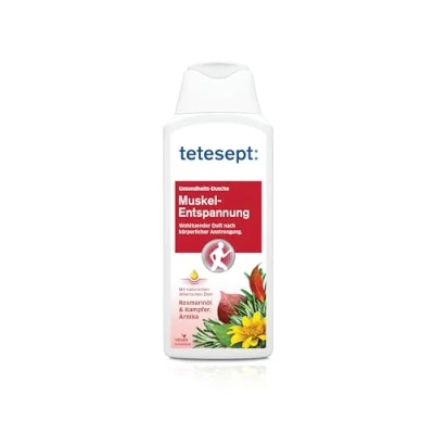 Imagen de tetesept · Ducha de relajación muscular. Revitaliza y alivia la tensión. Para dolores articulares cargas deportivas. Fragancia intensa gracias a los ingredientes activos naturales. 1 x 250 ml