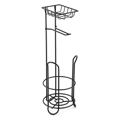 Imagen de Msv Portarrollos Estante, Estrecho Soporte para Papel higiénico de pie, Metal, un Total 3 Rollos, Color Negro Mate, 61,6x18,4x16,5 cm