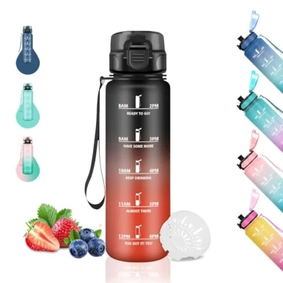 Imagen de Botella Agua 500ml, Niños, A Prueba de Fugas, Botellas Niños Colegio, Reutilizable, con Lema Motivador, Cantimplora Infantil para la Escuela, Oficina, Viajar, Negro Rojo