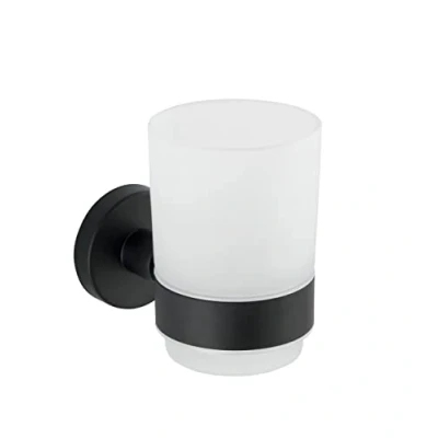 Imagen de Wenko Vaso para Cepillo de Dientes Uno Bosio Acero Inoxidable Mate Negro Incl. Material atornillado Montaje en Pared