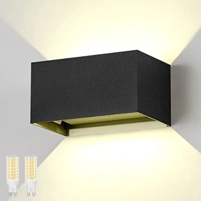 Imagen de Dr.lazy 20W Lampara de Pared LED Con G9 Bombillas Reemplazables, Aplique Exterior Impermeable IP65, Ángulo ajustable Lámpara Pared, Para Interior/Exterior (Negro/Blanco Neutra)