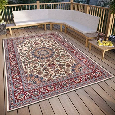 Imagen de Hanse Home Kadi Alfombra Oriental para Interior y Exterior, Tejido Plano Oriental, diseño clásico, Öko Tex Resistente a la Intemperie los Rayos UV, balcón, terraza, jardín, Color
