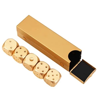 Imagen de juego de dados mesa, mesa dados, poliédricos, aleación aluminio 5 piezas, dados(Caja rectángulo dorado)