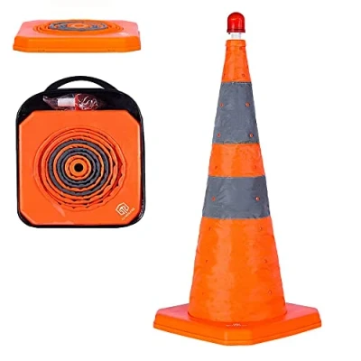 Imagen de conos de seguridad vial plegables 70cm, 1 pieza emergentes multifuncionales con luz LED y collar reflectante, para estacionamiento en carreteras, práctica conducción(1, 70cm)