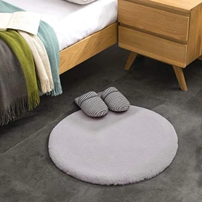 Imagen de Teppich Wölkchen Alfombra de imitación Piel Sala Estar, decoración la Dormir Lavable como Cama, cojín Silla Gris, 60 cm Redondo