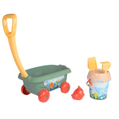 Imagen de Smoby Carrito de Playa con Cubo Life Fabricado Material Reciclado, Incluye Carrito, Cubo, Tamiz, Rastrillo, Pala y Molde para Arena, A Partir 18 Meses, en Francia (7600867024)