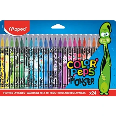 Imagen de Maped Rotuladores de Colores para Niños Color&#039;s Peps Monster 24 Punta Media Decorados con Dibujos TInta Lavable Variedad Vibrantes