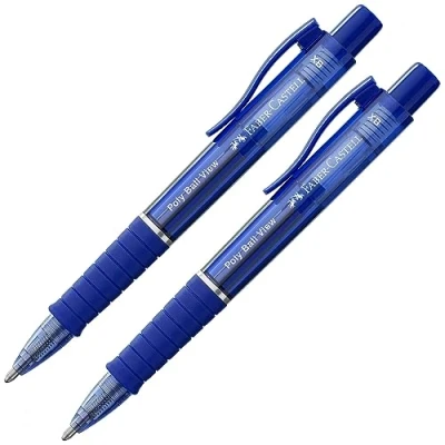 Imagen de FABER CASTELL 205013 Bolígrafo Poly Ball View admiral azul, 2 piezas, con recambio XB reemplazable, a prueba de documentos