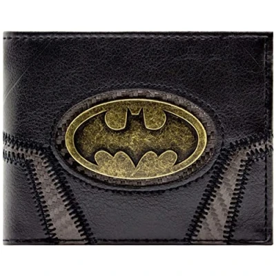 Imagen de The Dark Knight Batman Traje Metal Emblema Dorado Insignia Billetera/Cartera Bifold ID &amp; Tarjetero, Negro